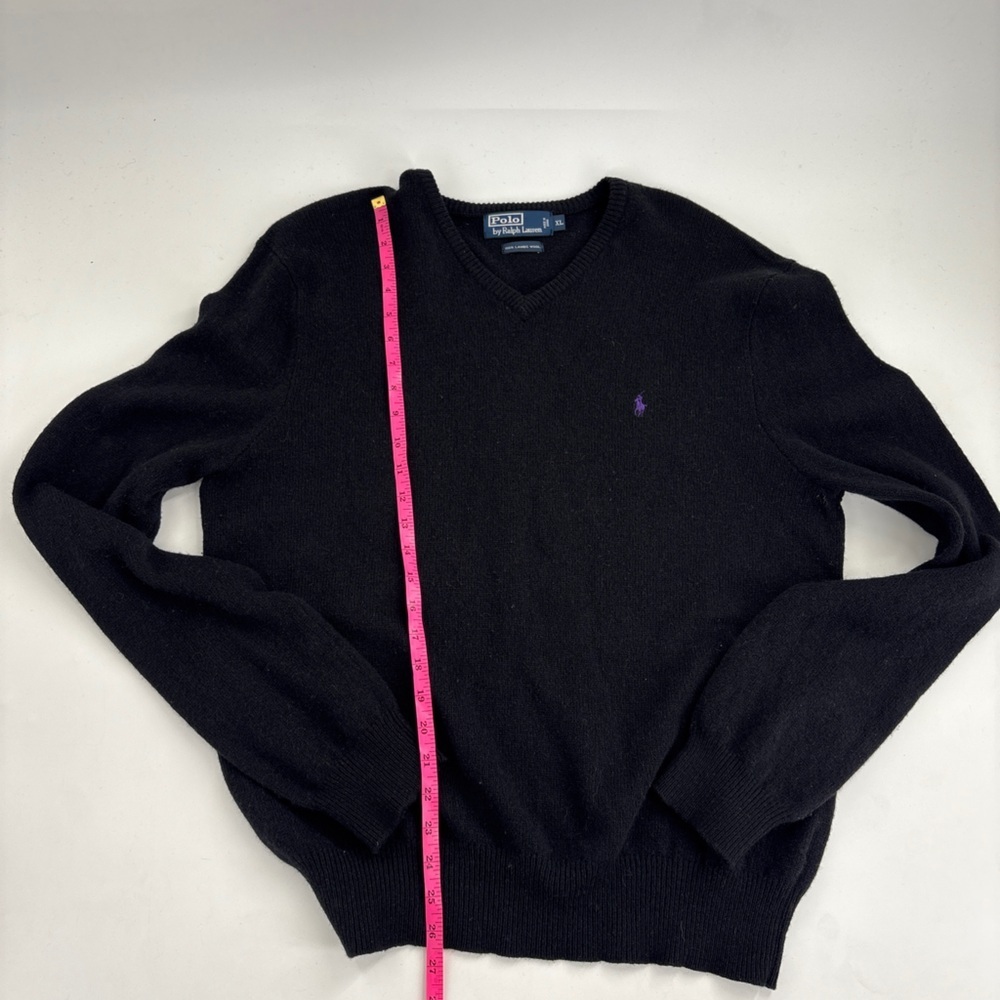 Polo by Ralph Lauren Black V-Neck Sweater with Purple Logo - Picture 9 of 10
